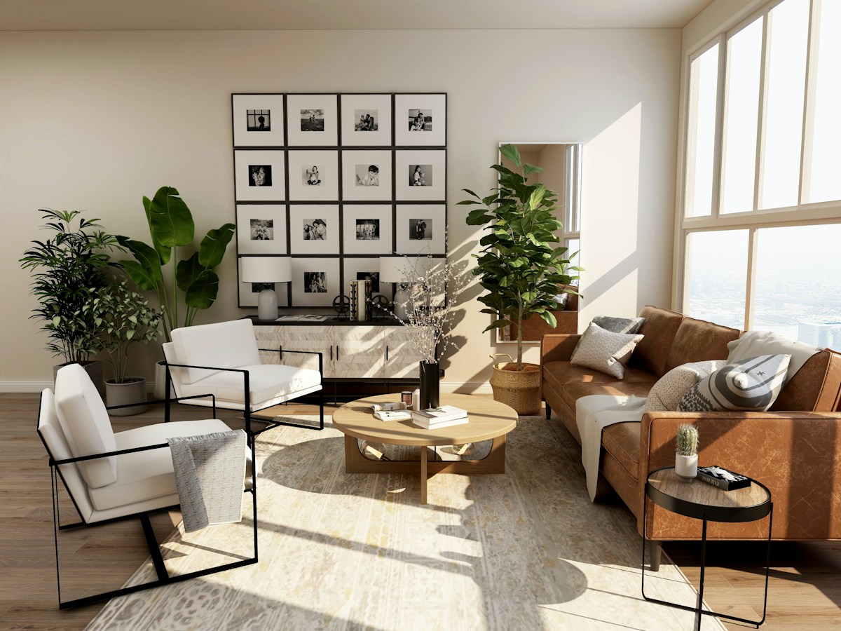 Residential interior inspiration with coordinated furniture and natural materials