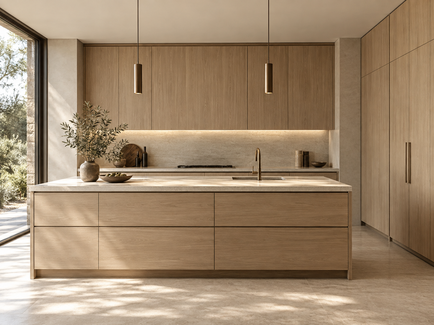 Modern residential kitchen reference with coordinated oak cabinetry