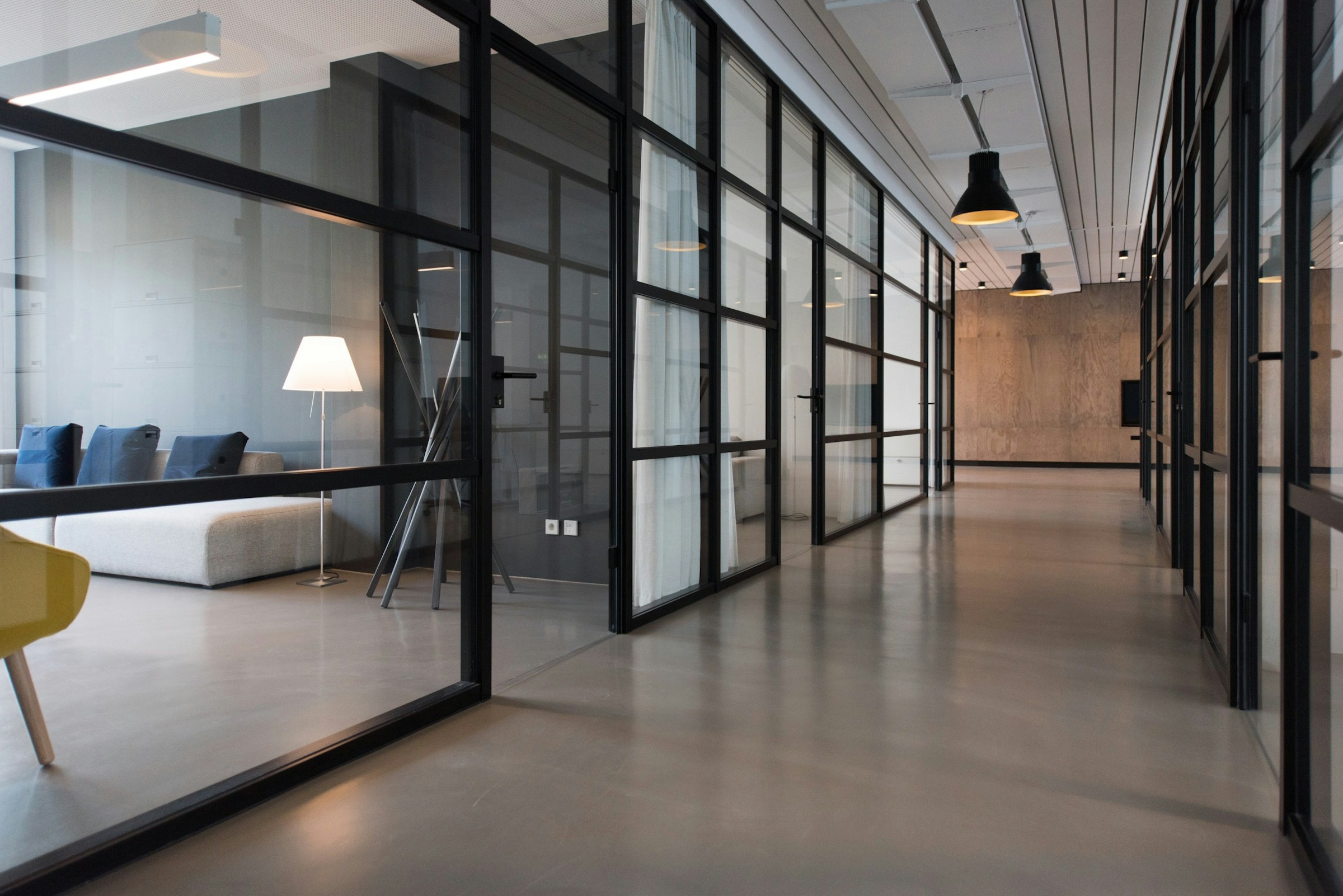 Commercial interior reference with coordinated glazing, finishes and lighting